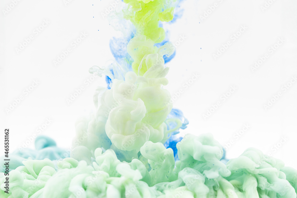 Fototapeta premium Blue green white smoke on a white background.