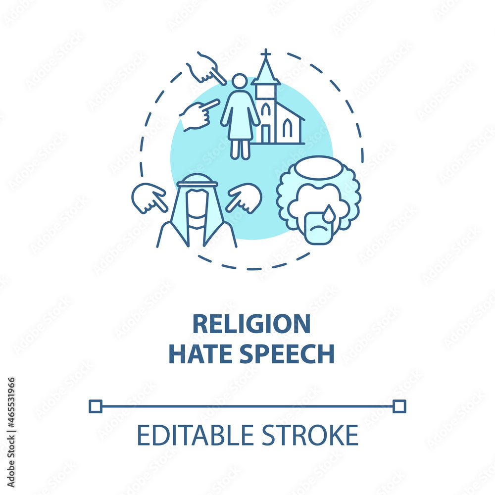 Religion hate speech blue concept icon. Rights violation abstract idea thin line illustration. Religious hate incident. Targeting non-believers. Vector isolated outline color drawing. Editable stroke