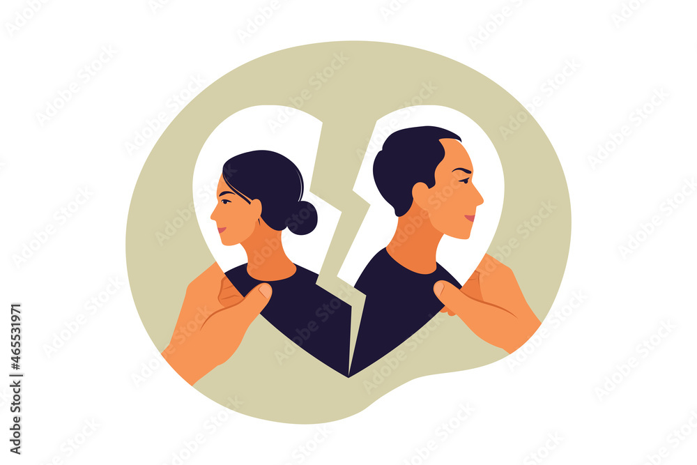Concept of divorce, misunderstanding in family. Disagreement, relationship troubles. Man and woman in a quarrel. Conflicts between husband and wife. Vector. Flat Concept of divorce, misunderstanding in family. Disagreement, relationship troubles. Man and woman in a quarrel. Conflicts between husband and wife. Vector. Flat