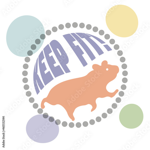 Keep fit. Hamster in a wheel. T-shirt print. Vector illustration. Isolated white background