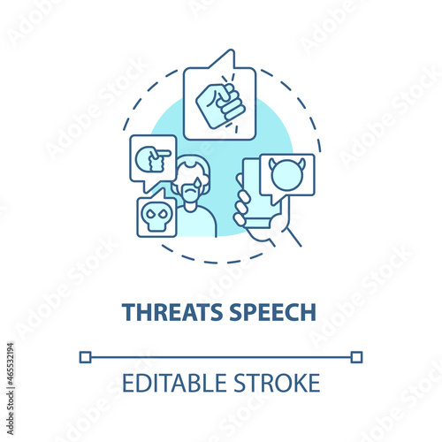 Fototapeta Naklejka Na Ścianę i Meble -  Threats speech blue concept icon. Non-protected speech category abstract idea thin line illustration. Causing psychological harm. Vector isolated outline color drawing. Editable stroke