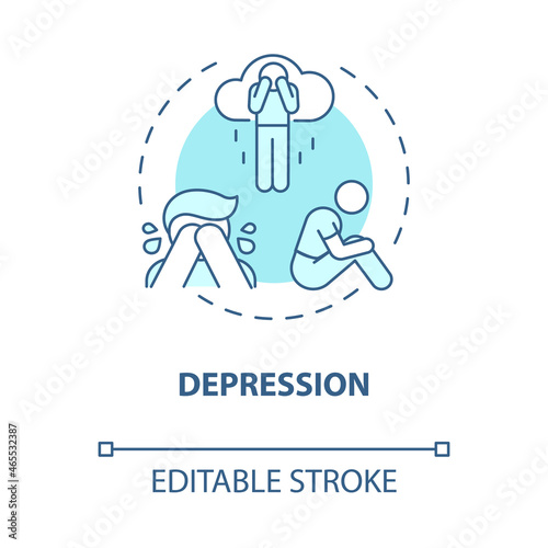 Depression blue concept icon. Hate speech effect abstract idea thin line illustration. Persistent sadness feeling. Mood disorder. Vector isolated outline color drawing. Editable stroke