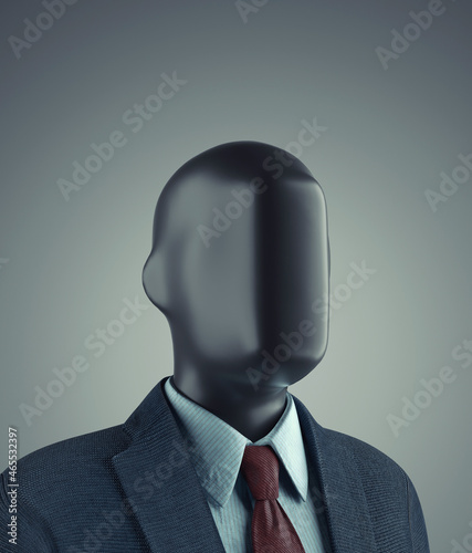 Faceless businessman with cubic shape in head.