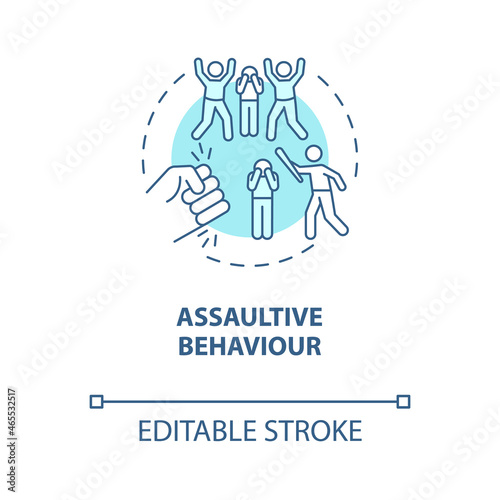 Assaultive behavior blue concept icon. Hate speech effect abstract idea thin line illustration. Experiencing harassment. Verbal assaults. Vector isolated outline color drawing. Editable stroke