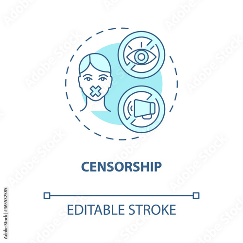Censorship blue concept icon. Public communication limitation abstract idea thin line illustration. Information control. Propaganda prohibition. Vector isolated outline color drawing. Editable stroke