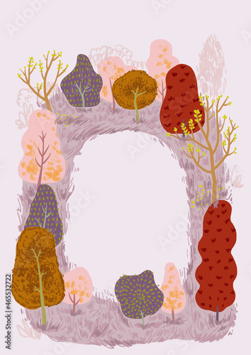 Colorful, whimsical, and cozy autumn park illustration. Frame art suitable for design invitation, theme backdrop, event decoration, and storybook concept. Ready to use vector