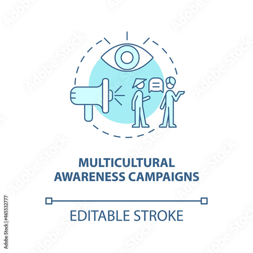 Multicultural awareness campaigns blue concept icon. Hate speech countering abstract idea thin line illustration. Positive social impact. Vector isolated outline color drawing. Editable stroke