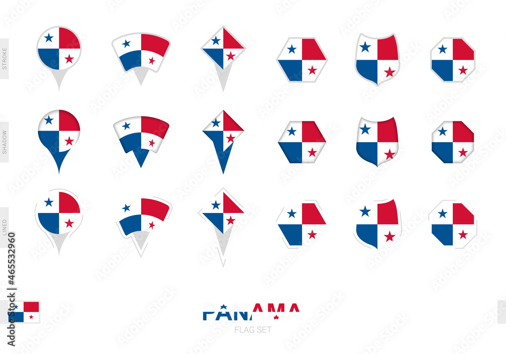 Collection of the Panama flag in different shapes and with three different effects.