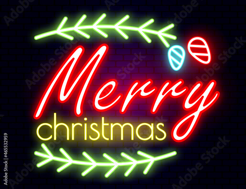 Merry christmas neon icon. Neon luminous symbol for New Year and Christmas projects greetings cards, posters, banners, flyers. Neon signboards, vibrant advertising.