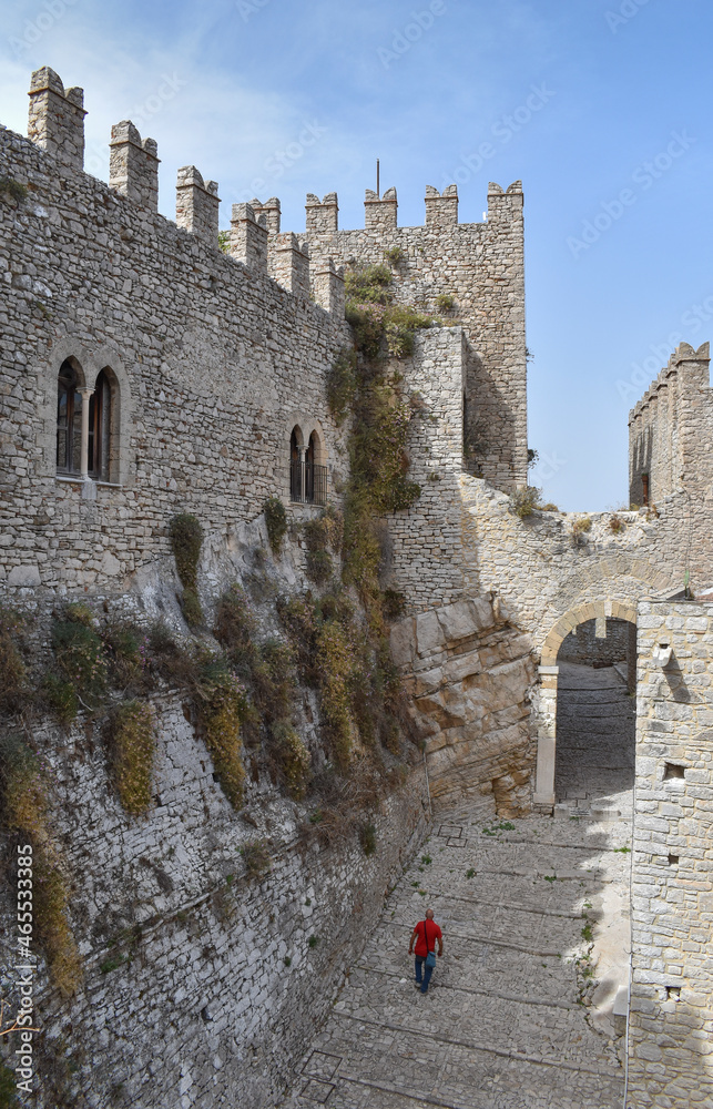 Tourist at the castle in the town of Caccamo Sicily