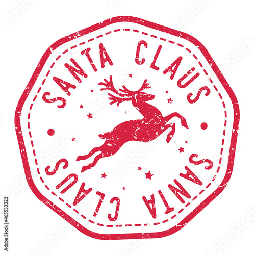 Santa Claus North Pole Stamp. Mail Christmas Vector. Sign Round Design  Old Style. Holiday Children and Kids Symbol.