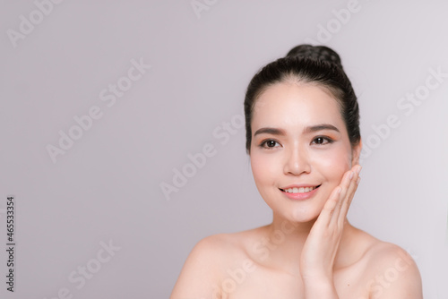 Beautiful woman face studio on white with sexy lips