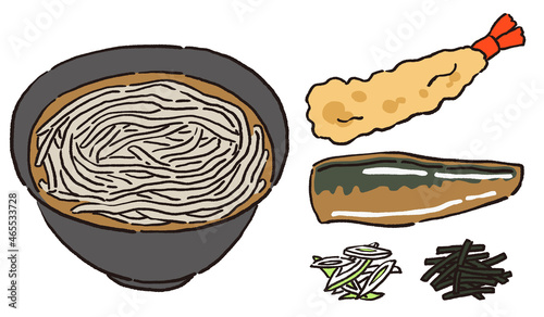 温かい蕎麦と具のセット　天ぷら蕎麦とにしん蕎麦
