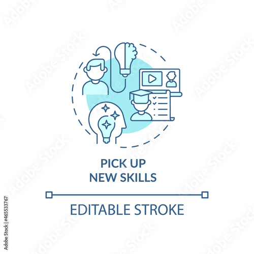 Pick up new skills blue concept icon. Upskill employee. Professional development. Career advancement abstract idea thin line illustration. Vector isolated outline color drawing. Editable stroke