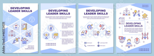 Developing leader skills brochure template. Professional growth. Flyer, booklet, leaflet print, cover design with linear icons. Vector layouts for presentation, annual reports, advertisement pages