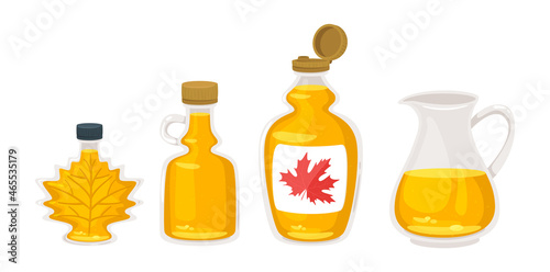 set of bottles with Canadian maple syrup