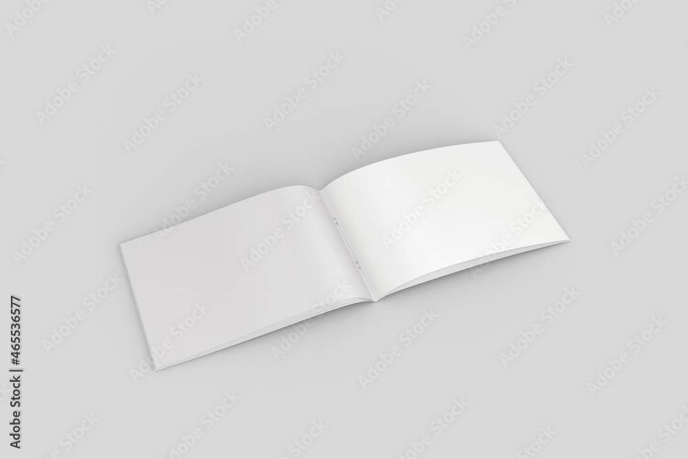 Empty blank landscape magazine journal or brochure Mock up isolated on a grey background. 3d rendering.