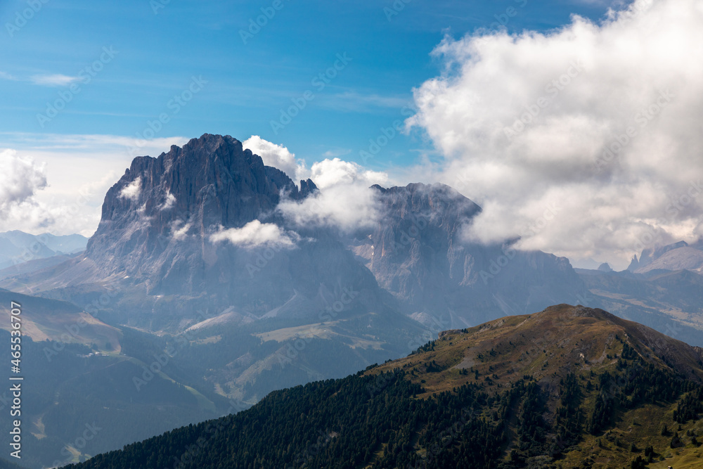 Blick von der Seceda auf den Langkofel, Gröden, Südtirol