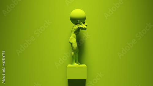 Green Atlas Statue Sculpture Holding up the Celestial Heavens Immortal Greek with Bright Green Background Right View 3d illustration render photo