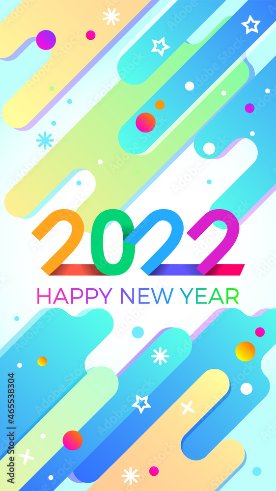 2022 Happy New Year. Paper memphis geometric style for holidays flyers and Happy New Year cards.