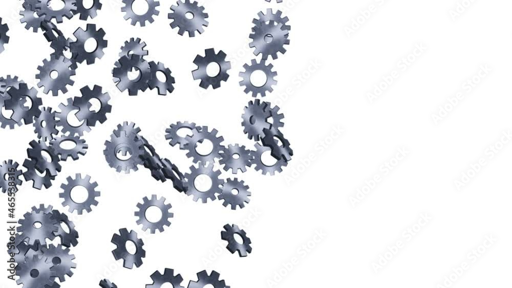 Metal gears floating in air on white background. Configuration settings of computer. Silver wheel. Business concept. Loop animation. Metal gears floating in air on white background. Configuration settings of computer. Silver wheel. Business concept. Loop animation.