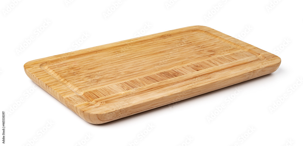 Wooden cutting board on a white background