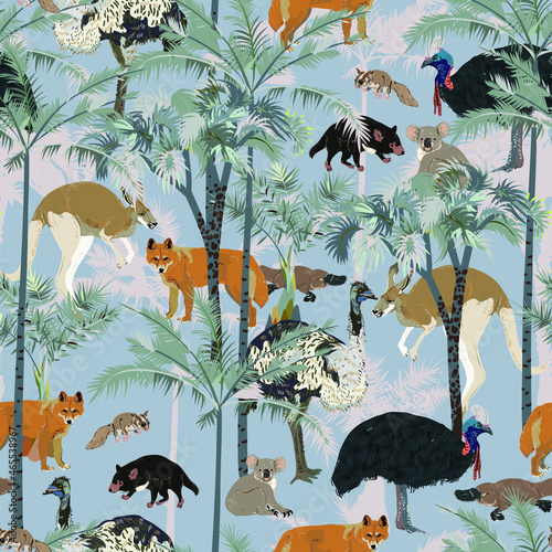 Australian animals seamless pattern.
