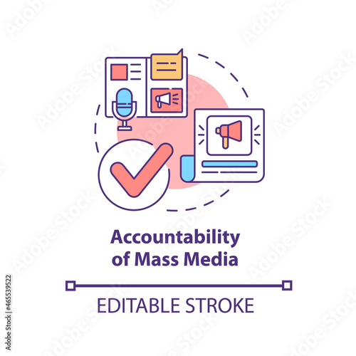 Accountability of mass media concept icon. Problem coverage in news abstract idea thin line illustration. Trustworthy source of information. Vector isolated outline color drawing. Editable stroke