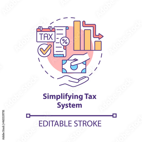 Simplifying tax system concept icon. Tax code simplification abstract idea thin line illustration. Taxation issues. Benefits of simplification. Vector isolated outline color drawing. Editable stroke
