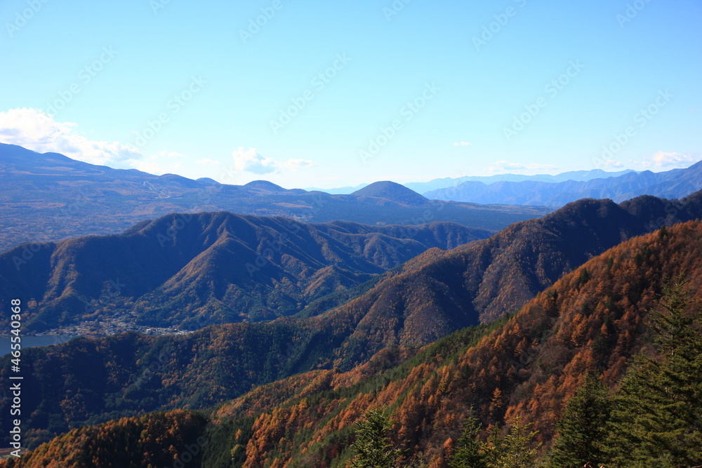 山梨県の風景。川口湖周辺の山。