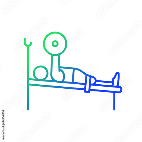 Powerlifting gradient linear vector icon. Sportsman lifts big weights. Strength sport. Athlete with physical disability. Thin line color symbol. Modern style pictogram. Vector isolated outline drawing