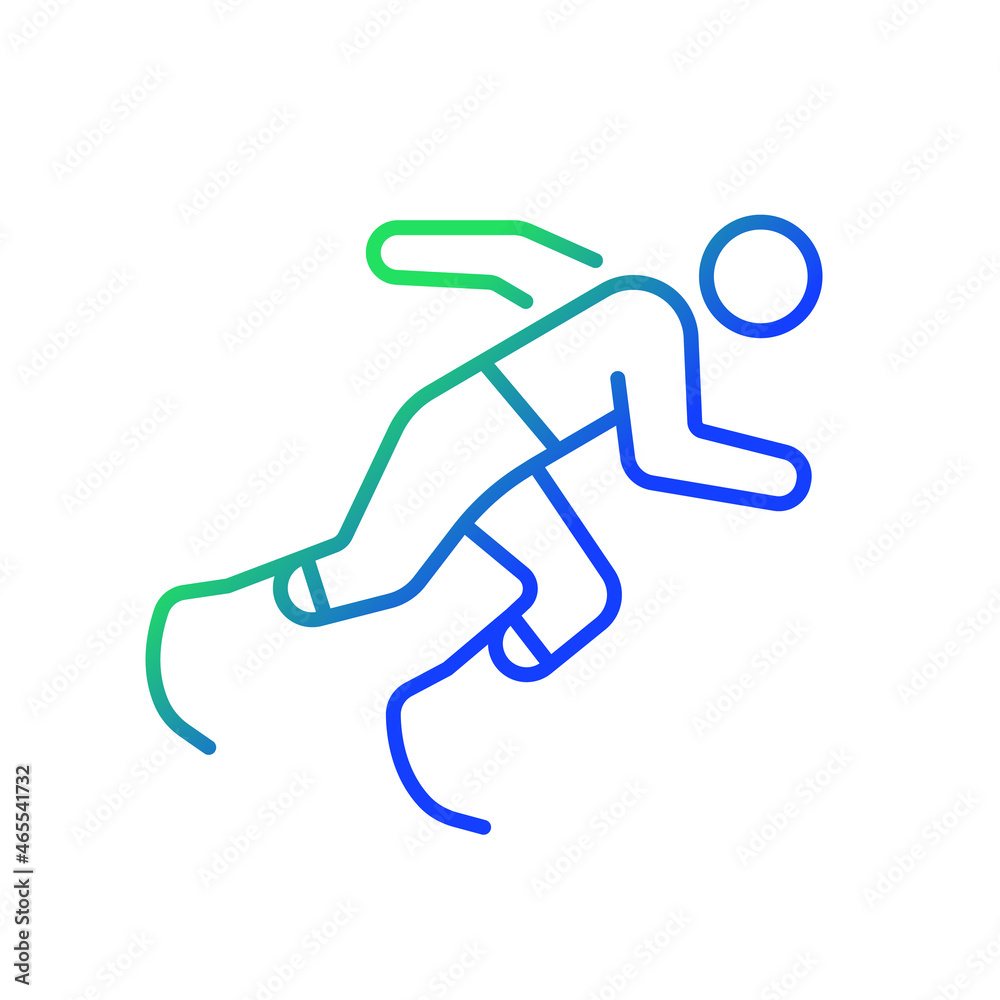 Athletics gradient linear vector icon. Sportsman run across track. Single sport competition. Athlete with disability. Thin line color symbol. Modern style pictogram. Vector isolated outline drawing Athletics gradient linear vector icon. Sportsman run across track. Single sport competition. Athlete with disability. Thin line color symbol. Modern style pictogram. Vector isolated outline drawing