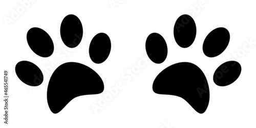 Silhouettes of pads of the cat paws. Animal paw prints on ground. Simple black and white vector isolated on white background photo
