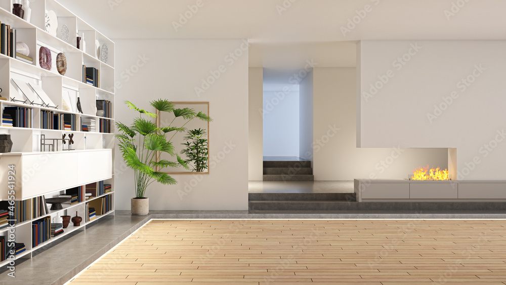 Fototapeta premium Illustration 3D rendering large luxury modern bright interiors Living room mockup computer digitally generated image