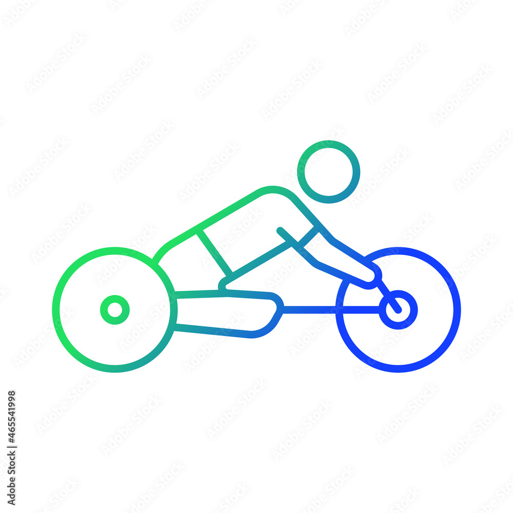 Adaptive road cycling gradient linear vector icon. Road bike racing. Cycling competition. Athlete with disability. Thin line color symbol. Modern style pictogram. Vector isolated outline drawing Adaptive road cycling gradient linear vector icon. Road bike racing. Cycling competition. Athlete with disability. Thin line color symbol. Modern style pictogram. Vector isolated outline drawing