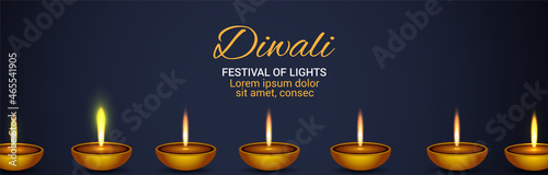 Diwali festival of light celebration banner with diya