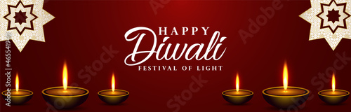 Happy diwali celebration banner with diwali diya