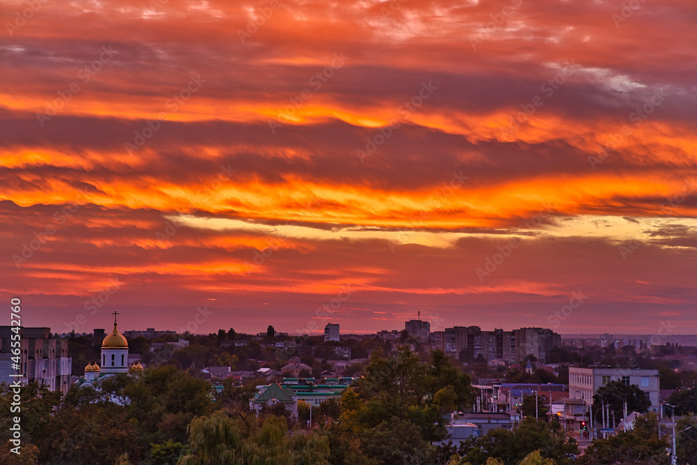 Obraz na płótnie Beautiful sunset over the city of Tiraspol, Transnistria in October w salonie