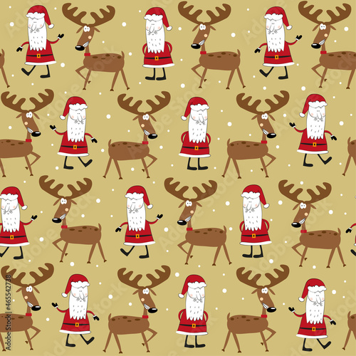 Santa Claus and reindeer seamless pattern for Christmas. Good for textile print, wrappig paper, cover, backround and other decoration. photo