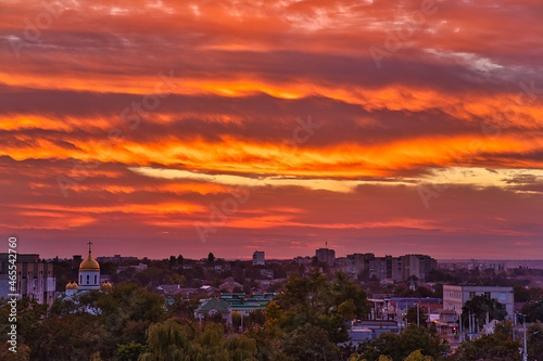 Beautiful sunset over the city of Tiraspol, Transnistria in October