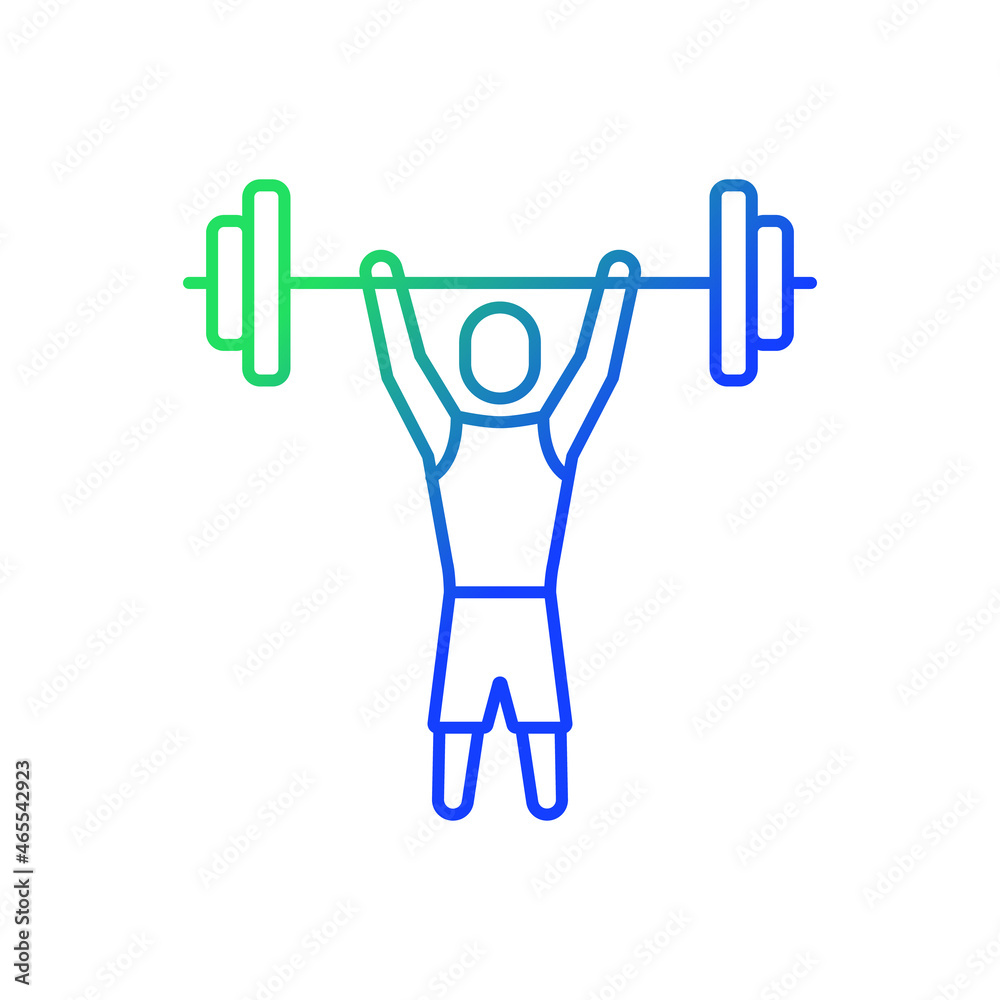 Athlete of short stature gradient linear vector icon. Adaptive sport. Weightlifting contest. Sportsmen with disability. Thin line color symbol. Modern style pictogram. Vector isolated outline drawing Athlete of short stature gradient linear vector icon. Adaptive sport. Weightlifting contest. Sportsmen with disability. Thin line color symbol. Modern style pictogram. Vector isolated outline drawing