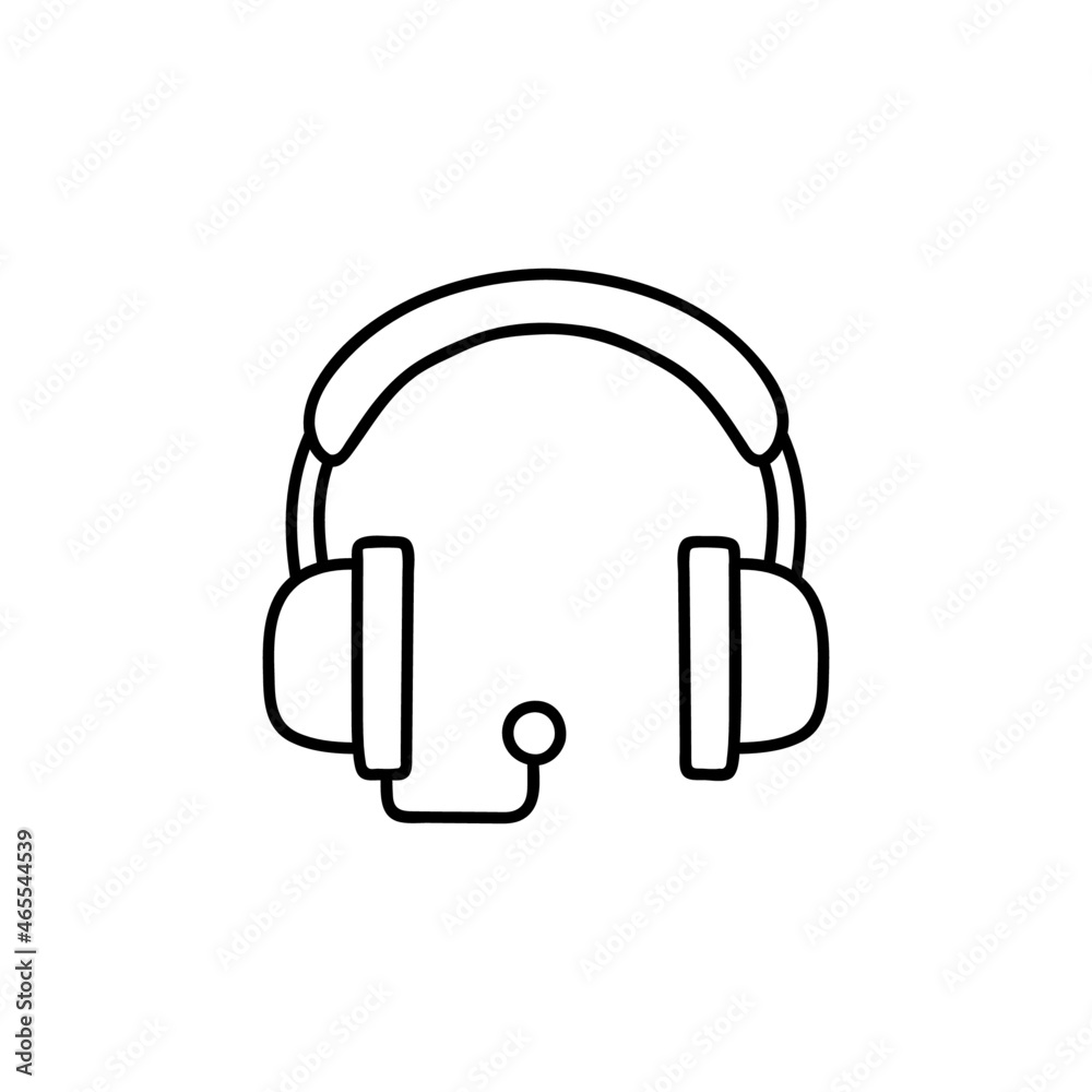 headphones icon in flat black line style, isolated on white headphones icon in flat black line style, isolated on white