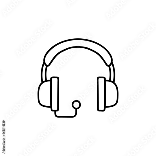 headphones icon in flat black line style, isolated on white 