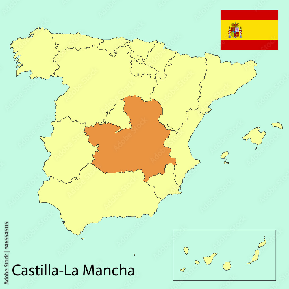 spain map with provinces, castilla la macha, vector illustration 