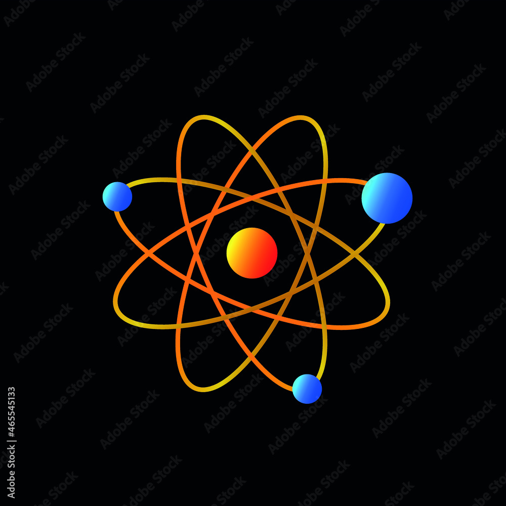 Vector illustration of an isolated atom on black background saved in eps, vector icons. Quantum physics. Vector illustration of an isolated atom on black background saved in eps, vector icons. Quantum physics.