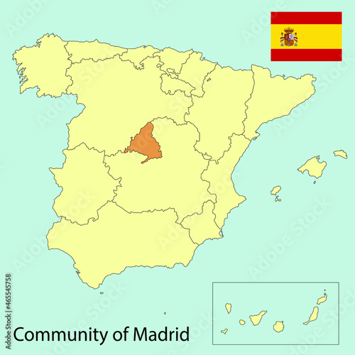 spain map  community of madrid  flag  vector illustration 