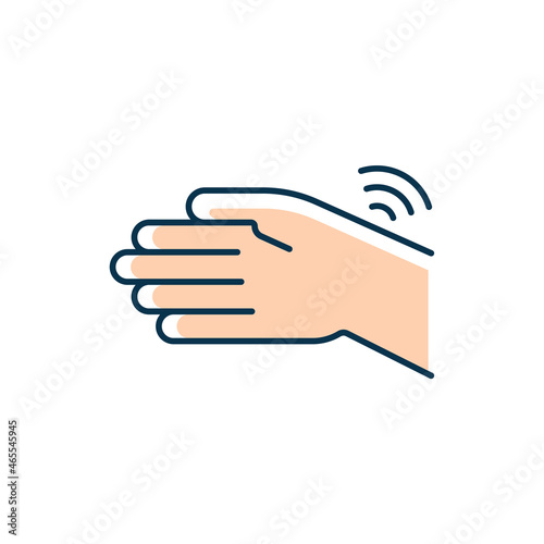 Wrists rheumatism RGB color icon. Joint stiffness. Limited hand motion. Pain in wrist bones. Inflammatory arthritis. Carpal tunnel syndrome. Isolated vector illustration. Simple filled line drawing