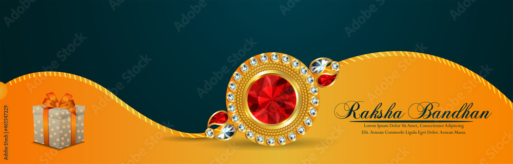 Indian festival of happy rakhi celebration banner with crystal rakhi Indian festival of happy rakhi celebration banner with crystal rakhi