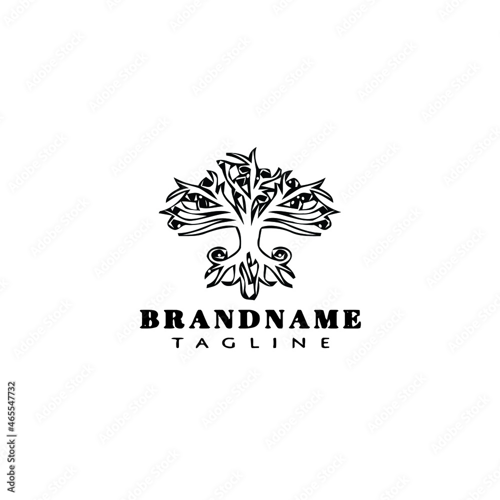 tree with roots logo cartoon icon design template black vector illustration