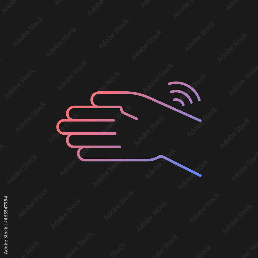 Wrists rheumatism gradient vector icon for dark theme. Joint stiffness. Limited hand motion. Carpal tunnel syndrome. Thin line color symbol. Modern style pictogram. Vector isolated outline drawing Wrists rheumatism gradient vector icon for dark theme. Joint stiffness. Limited hand motion. Carpal tunnel syndrome. Thin line color symbol. Modern style pictogram. Vector isolated outline drawing